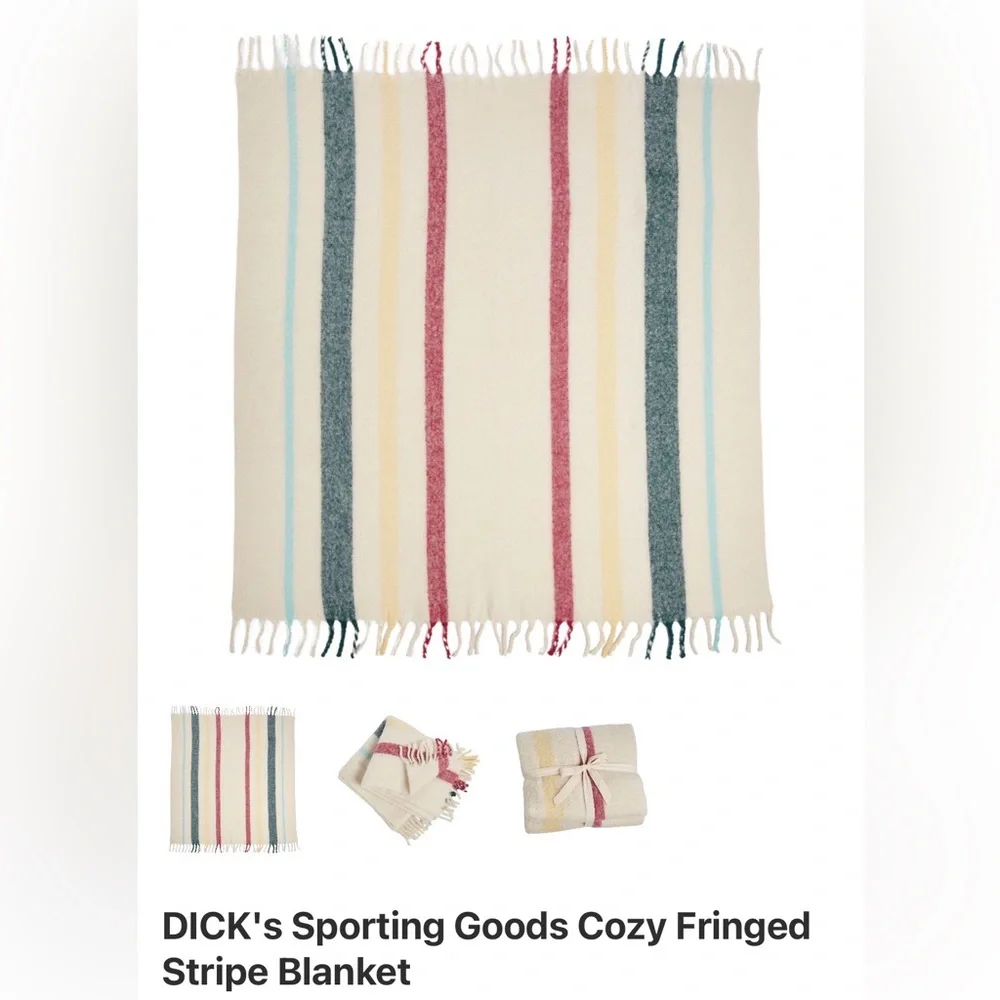 Dicks sporting goods cozy fringe striped blanket throw NWT - Picture 1 of 6